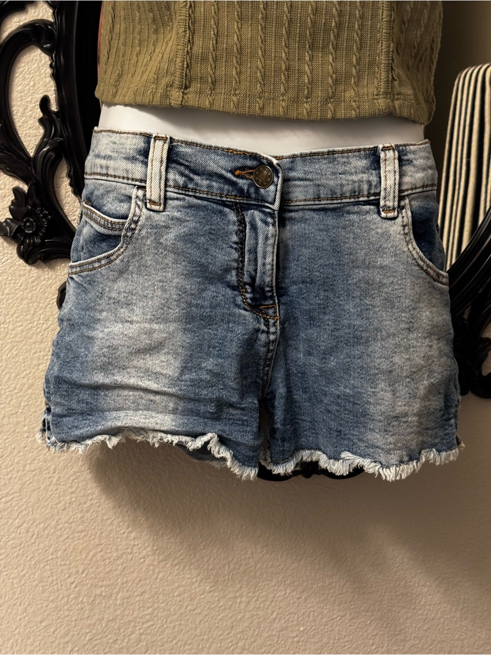 Women's Light Blue Denim Frayed Hem Shorts